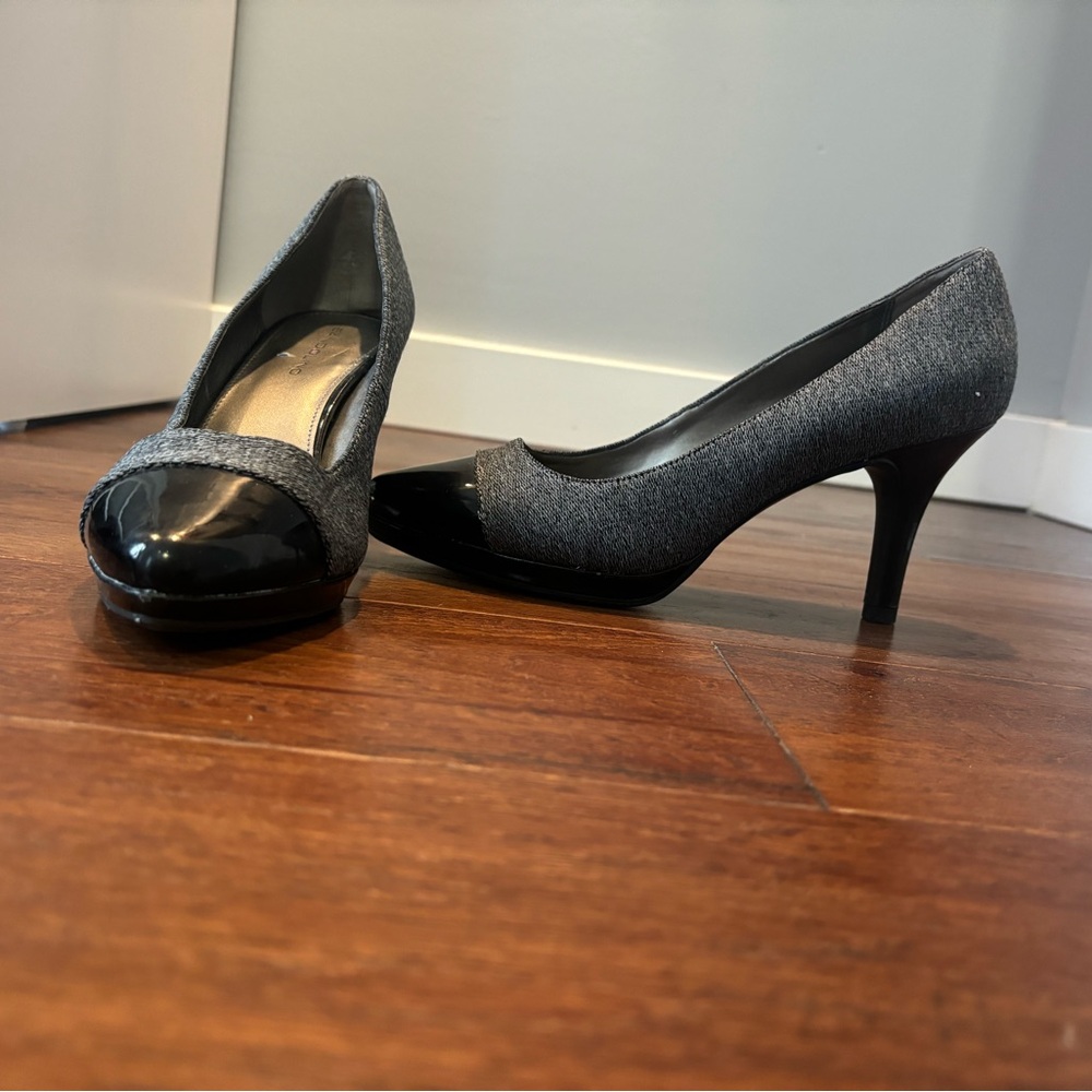 Black and gray heels